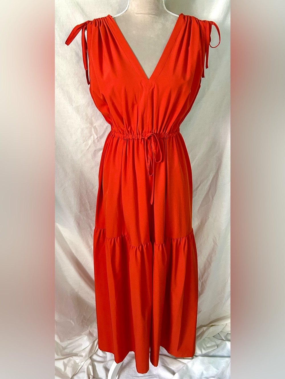 Calvin Klein Burnt Orange Sleeveless Drawstring Maxi Dress, Size 8